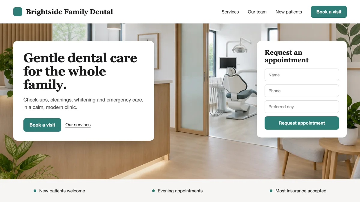 Dental clinic website design concept