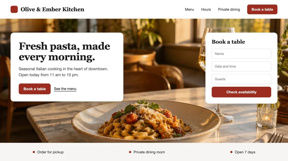Restaurant website design concept