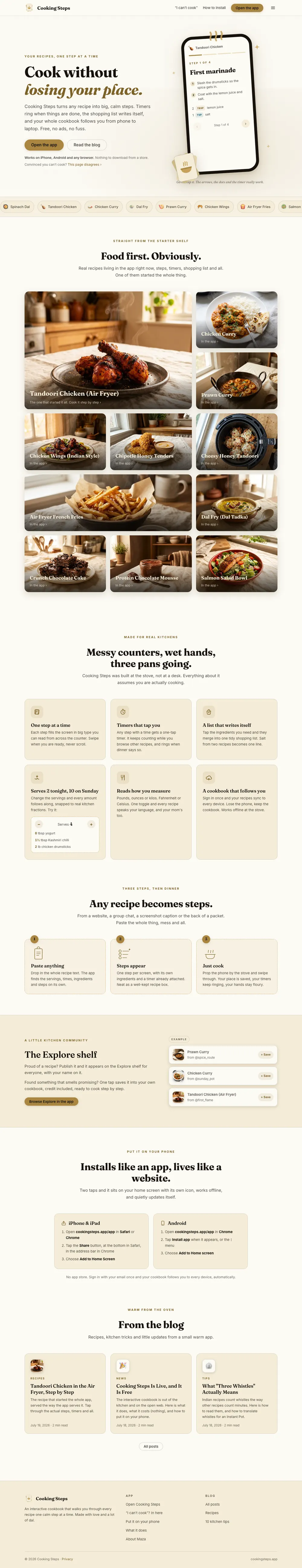 The full Cooking Steps homepage