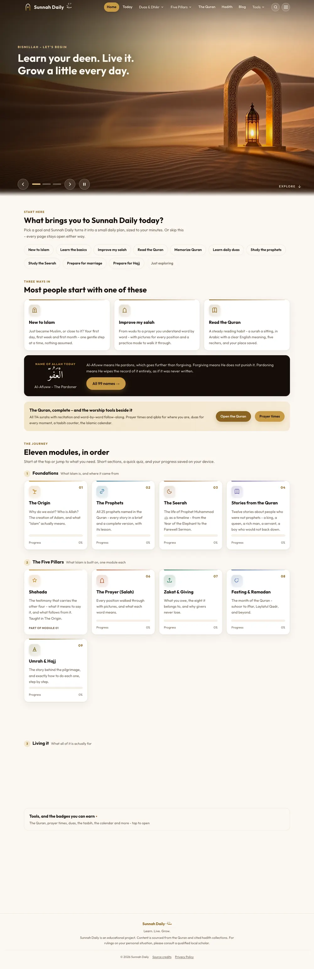 The full Sunnah Daily homepage