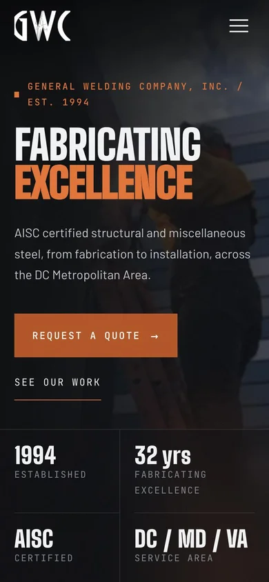 General Welding Company website on a phone